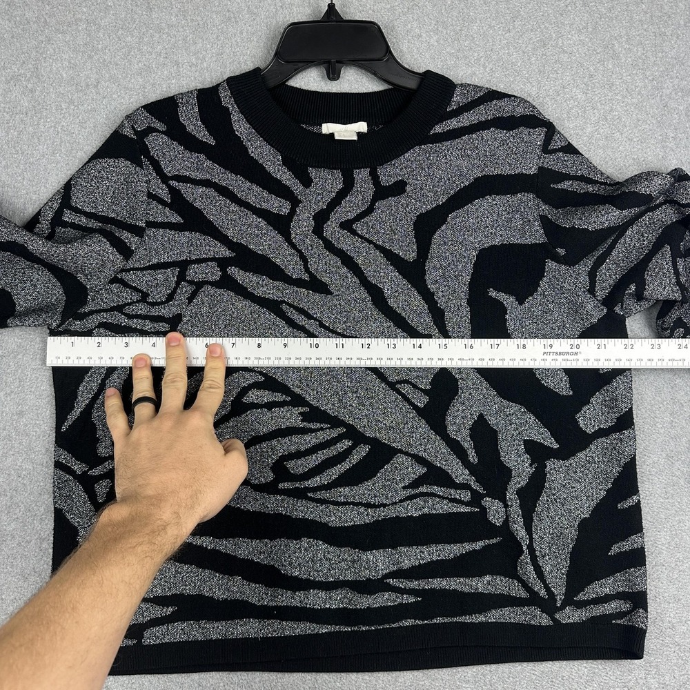 H&M Sweater Womens Large Black Metallic Animal Print Knit Crewneck Pullover - Picture 3 of 7